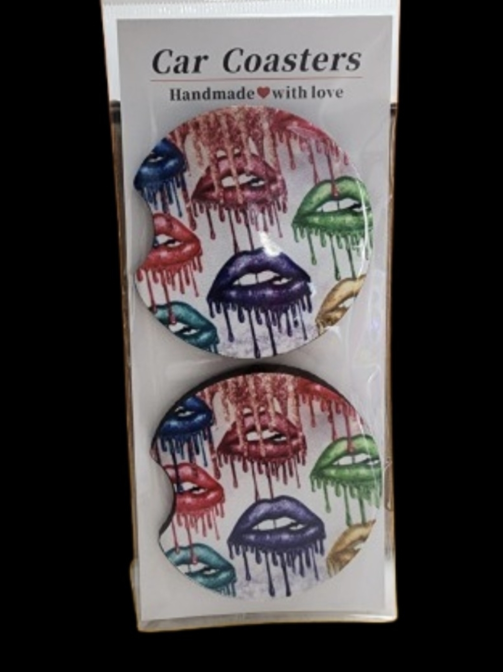 Handmade Dripping Lips Car Coaster Set — Multicolor